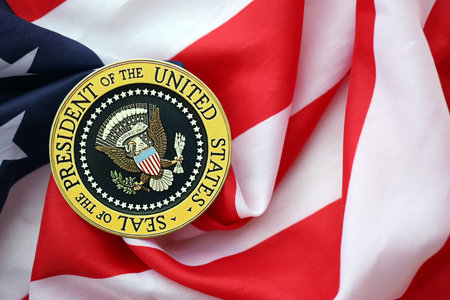 KYIV, UKRAINE - DECEMBER 13, 2025 Seal of the President of the United States sticker on United...