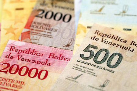 Venezuelan Bolivar currency money bills in bunch. VED currency banknotes with different denomination...