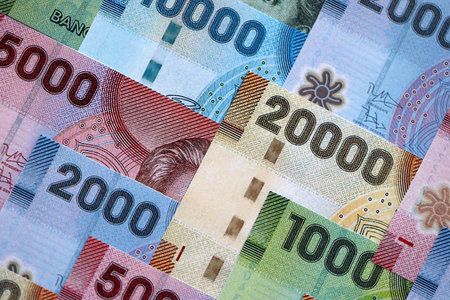 Big amount of chilean pesos money bills banknotes. Huge quantity of paper money from Chile country...