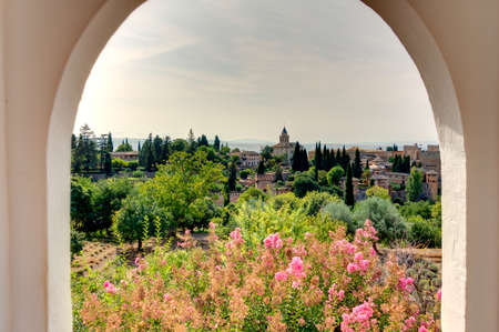 Granada, Spain - September 2020 : Alhambra gardens in sunny weather, HDR Imageのeditorial素材