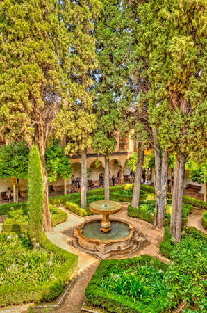 Granada, Spain - September 2020 : Alhambra gardens in sunny weather, HDR Imageのeditorial素材