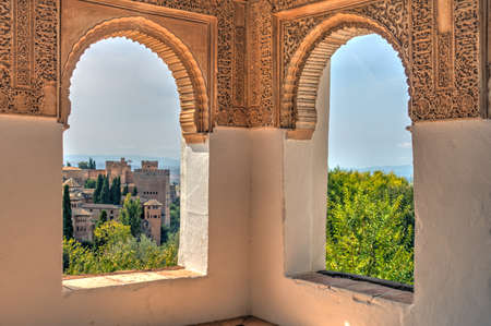 Granada, Spain - September 2020 : Alhambra gardens in sunny weather, HDR Imageのeditorial素材