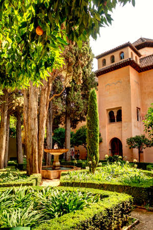 Granada, Spain - September 2020 : Alhambra gardens in sunny weather, HDR Imageのeditorial素材