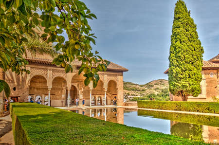 Granada, Spain - September 2020 : Alhambra gardens in sunny weather, HDR Imageのeditorial素材