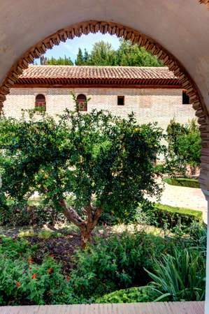 Granada, Spain - September 2020 : Alhambra gardens in sunny weather, HDR Imageのeditorial素材