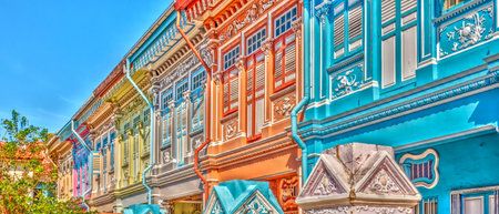 Singapore, Peranakan architecture in Joo Chiat district, HDR Imageの写真素材