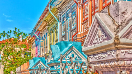 Singapore, Peranakan architecture in Joo Chiat district, HDR Imageの写真素材
