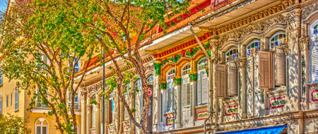 Singapore, Peranakan architecture in Joo Chiat district, HDR Imageの写真素材