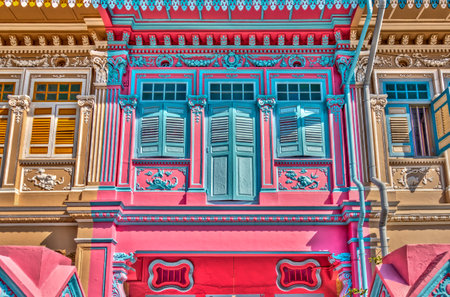 Singapore, Peranakan architecture in Joo Chiat district, HDR Imageの写真素材