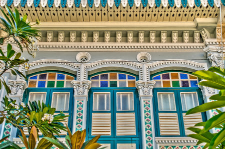 Singapore, Peranakan architecture in Joo Chiat district, HDR Imageの写真素材