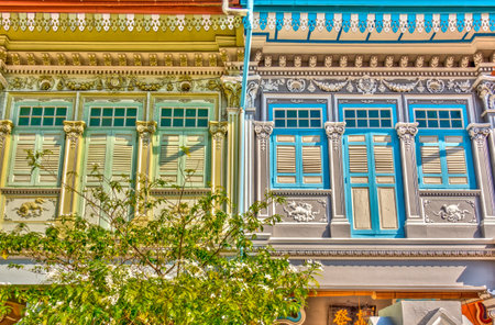 Singapore, Peranakan architecture in Joo Chiat district, HDR Imageの写真素材