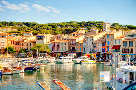 Cassis, France : Picturesque Harbour in sunny weather, HDR Imageのeditorial素材