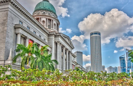 Singapore - April 2020 : Downtown cityscape, HDR Imageの写真素材