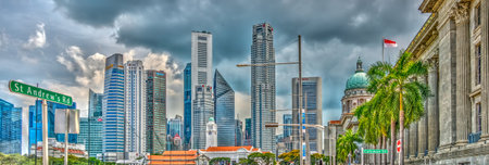 Singapore - April 2020 : Downtown cityscape, HDR Imageのeditorial素材