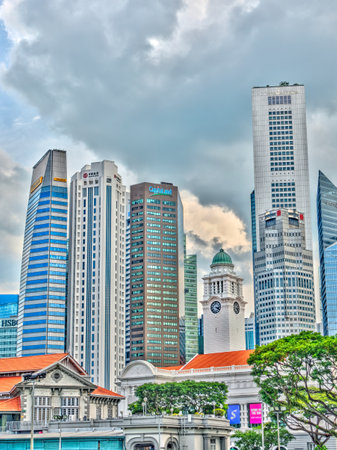 Singapore - April 2020 : Downtown cityscape, HDR Imageのeditorial素材