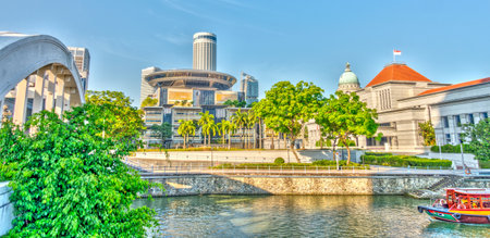 Singapore - April 2020 : Downtown cityscape, HDR Imageのeditorial素材