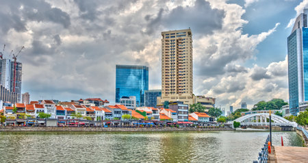 Singapore - April 2020 : Downtown cityscape, HDR Imageのeditorial素材