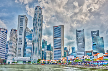 Singapore - April 2020 : Downtown cityscape, HDR Imageのeditorial素材