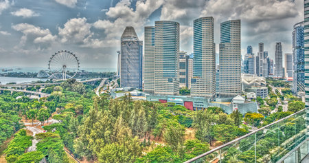 Singapore - April 2020 : Downtown cityscape, HDR Imageのeditorial素材