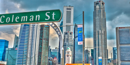 Singapore - April 2020 : Downtown cityscape, HDR Imageのeditorial素材
