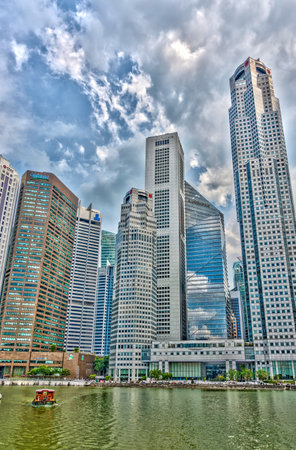 Singapore - April 2020 : Downtown cityscape, HDR Imageのeditorial素材