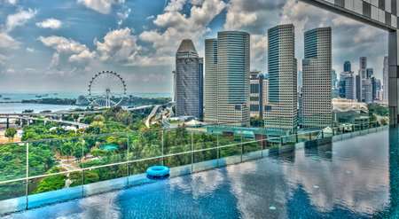 Singapore - April 2020 : Downtown cityscape, HDR Imageのeditorial素材