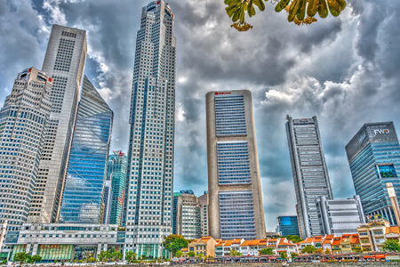 Singapore - April 2020 : Downtown cityscape, HDR Imageのeditorial素材