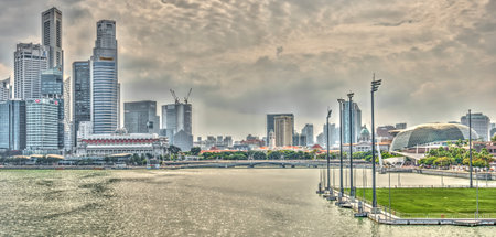 Singapore, Harbour cityscape, HDR Imageのeditorial素材