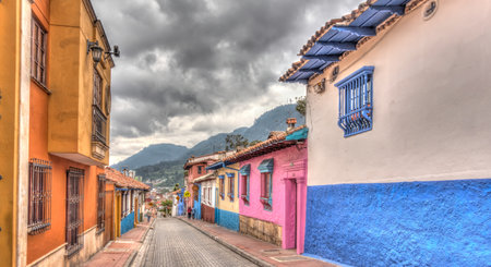 Bogota, Colombia - April 2019 : La Candelaria district, HDR Imageのeditorial素材