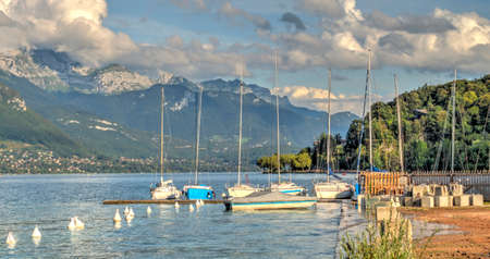 Annecy, France - July 2019 : Historical center in sunny weather, HDR Imageのeditorial素材