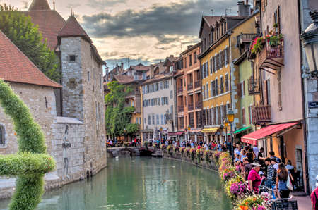 Annecy, France - July 2019 : Historical center in sunny weather, HDR Imageのeditorial素材
