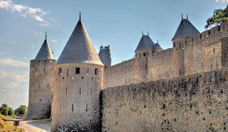 Carcassonne, France - July 2019 : Historical center in sunny weather, HDR Imageのeditorial素材