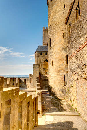 Carcassonne, France - July 2019 : Historical center in sunny weather, HDR Imageのeditorial素材