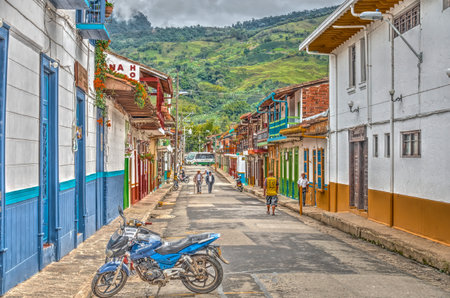 Jardin, Colombia - May 2019 : Picturesque village in cloudy weather, HDR Imageのeditorial素材