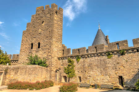 Carcassonne, France - July 2019 : Historical center in sunny weather, HDR Imageのeditorial素材