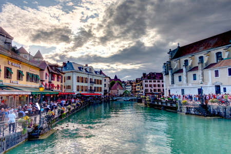 Annecy, France - July 2019 : Historical center in sunny weather, HDR Imageのeditorial素材