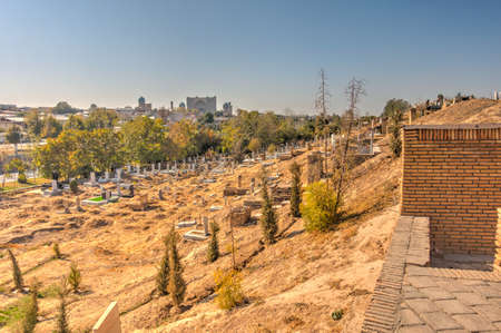 Samarkand, Uzbekistan - October 2020 : Shah I Zinda in sunny weather, HDR Image