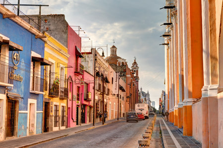 Puebla, Mexico - January 2022 : Historical center in sunny weather, HDR Imageのeditorial素材
