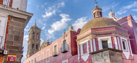 Puebla, Mexico - January 2022 : Historical center in sunny weather, HDR Imageのeditorial素材