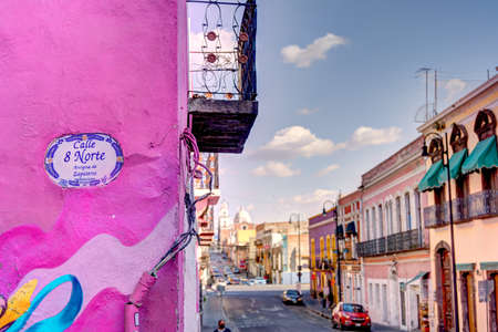 Puebla, Mexico - January 2022 : Historical center in sunny weather, HDR Imageのeditorial素材