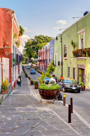 Puebla, Mexico - January 2022 : Historical center in sunny weather, HDR Imageのeditorial素材