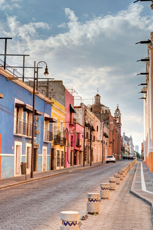 Puebla, Mexico - January 2022 : Historical center in sunny weather, HDR Imageのeditorial素材