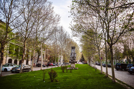 Bucharest at dusk, Romaniaの写真素材