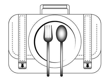 food and workplace career case and plate and spoon clipart vectorのイラスト素材