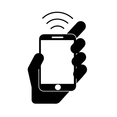 black and white hand holding mobile phoneのイラスト素材