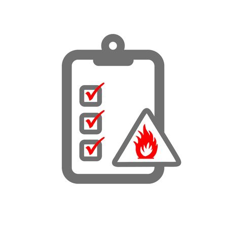 fire hazard assessment symbloizing clipboard and fire risk signのイラスト素材