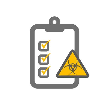 radioactive risk assessment symbloizing clipboard and radiactive hazard sign and checklistのイラスト素材