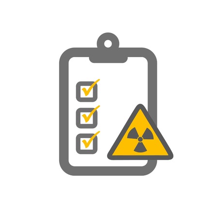 radioactive hazard assessment symbolizing clipboard and triangle radioactive signのイラスト素材