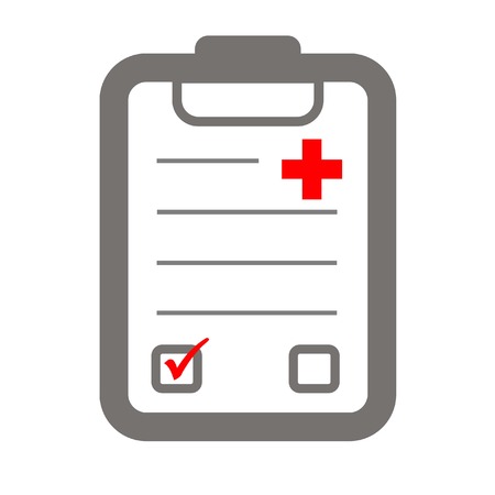 health check icon symbolizing clipboard and red cross or plusのイラスト素材