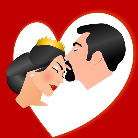 Bride and groom in Romantic scene of kissing cartoon, wedding, brideのイラスト素材